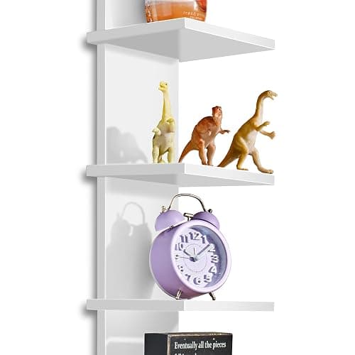Sorbus 5-Tier Floating Wall Shelf with Hooks, 31 Inch (2 Pack, White) | Vertical five-level utility organization for kitchens, bedrooms and bathrooms; holds towels and mounted essentials. thumbnail 9