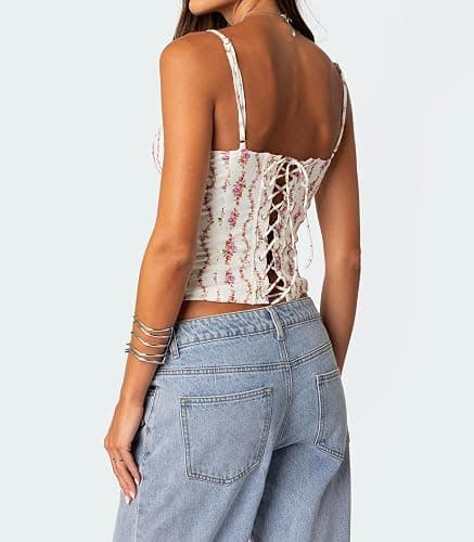 Women Teens Cute Babydoll Tops Y2k Floral Lace Trim Camisole Ruffle Tank Top Summer Flowy Peplum Top Streetwear thumbnail 4