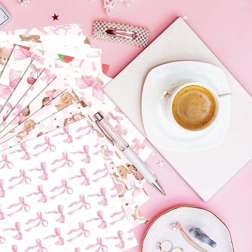 24 Sheets Pink Bow Scrapbook Paper Pink Cute Rabbit Bear Cherry Strawberry Patterned Paper for Card Making Scrapbook Photo Album Journal DIY Craft, 11.8 × 11.8 Inches thumbnail 5