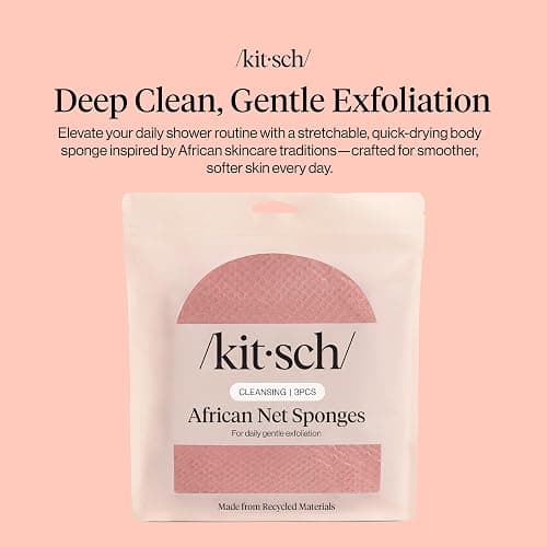 Kitsch African Net Sponge – Exfoliating Body Scrubber for Cleansing & Gentle Daily Exfoliation – Stretchable Bath Sponge for Hard-to-Reach Areas, Long-Lasting Shower Essential - Berry Pink, 3 Pcs thumbnail 2
