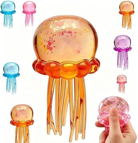 Jellyfish-Shaped Squeeze Toy, Slow-Rebound Stress-Relieving Ball, Soft and Elastic Sensory Stress-Relieving Toy. Squeezing Toys can Effectively Relieve Anxiety and Stress-- (Orange Color) - Image 1