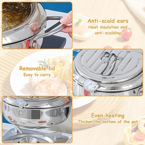 Friteuse Tempura, Poêle Tempura de Style Japonais Friteuse Japonaise Tempura avec Thermomètre Poêle à Frire en Acier Inoxydable pour Frire du Tempura, du Poulet Français, du Poisson Séché (24 cm) thumbnail 3