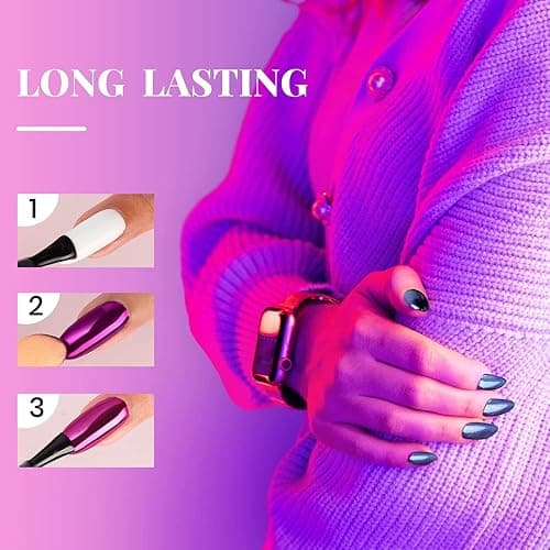 Beetles Chrome Nail Powder Mirror Effect Holographic Aurora Iridescent Pearlescent Manicure Art Decoration Glitter, 8 Colors 1g or 0.5g/Jar DIY Nail Art - A-Sliver Set thumbnail 5