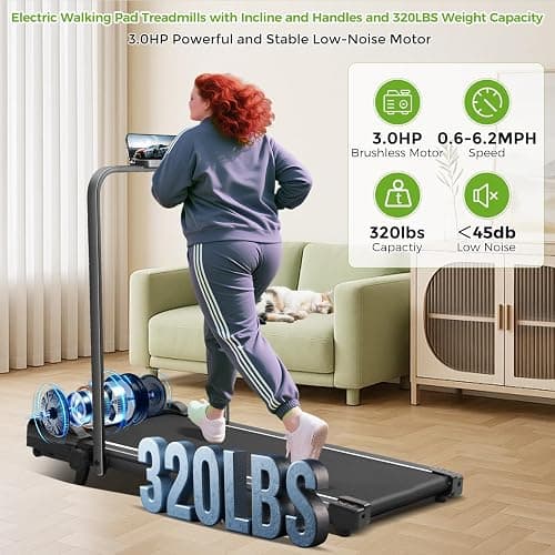 Walking Pad with Incline and Handle Bar, 3.0HP Portable Electric Compact Walking Pads Treadmills with Handles for Home Small Spaces, Small Treadmill with Incline, 320 lbs Capacity, 0.6-6.2MPH thumbnail 6