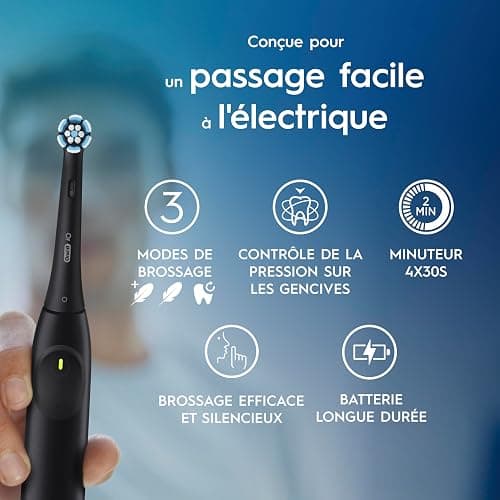 Oral-B Brosse A Dents Electrique iO 2 Noire, 3 Modes De Nettoyage, Brossage Souple Et Silencieux, Capteur De Pression, Brossette Oral B De Rechange, Chargeur, Etui De Voyage thumbnail 2