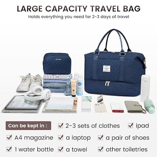LOVEVOOK Travel Duffle Bag,Weekender Bags for Women with Shoe Compartment，Carry on Overnight Bag with Toiletry Bag,Gym Duffel Bag with Wet Pocket, Hospital Bags for Labor and Delivery thumbnail 7