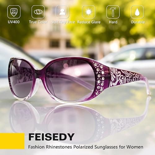 FEISEDY Women's Polarized Sunglasses Wrap Around Rhinestone Design | Y2K Oval Sunglasses, Vintage Fashion Sunnies UV400 Protection B1091 thumbnail 5