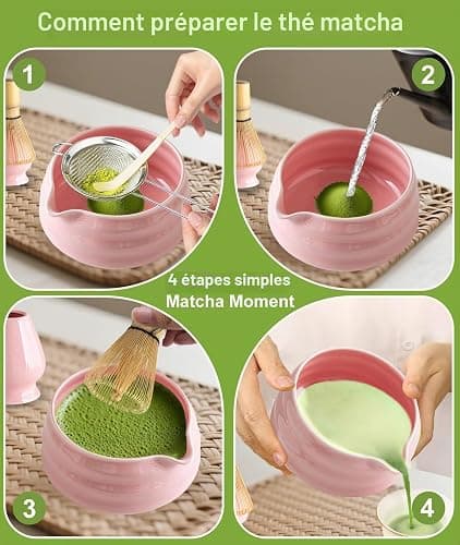 JBER Matcha Kit 7 Pièces, Matcha Set - Fouet Matcha Bambou, Bol à Matcha, Support pour Fouet, Cuillère et Tamis, Kit Matcha pour Cérémonie du Matcha - Rose thumbnail 5