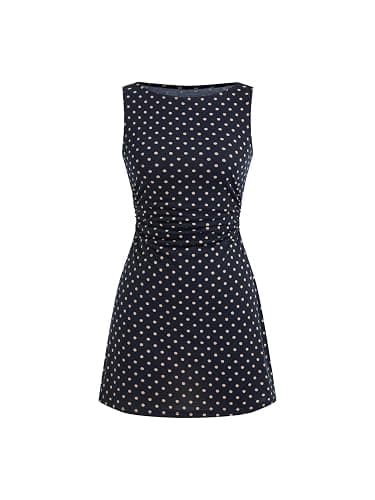 CIDER Mini Dress Polka Dot Ruched Bodycon Boat Neck Sleeveless Casual Elegant Party Date Slim Fit Dresses - Image 1