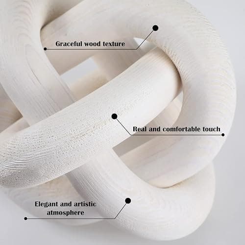 Yalikop 3 Link Wood Knot Decor - Hand Carved Coffee Table Decoration, Boho Chain Link Decor, Modern Shelf, Rustic Objects for Home Living Room Bedroom(White) thumbnail 4