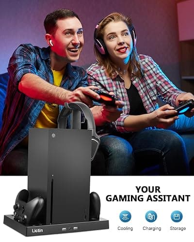 Lictin Cooling Fan Charging Station for Xbox Series X Console & Controller, Upgraded 4 Cooler Fan System Stand, Vertical Dual Charger Station Dock Accessories with 2 x 1400mAh Rechargeable Battery thumbnail 8