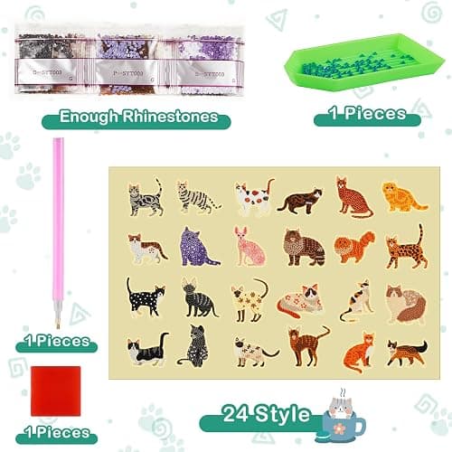 Hungdao 24 Pcs 5D DIY Diamond Sticker Painting Creative Sticker Kids Painting Kits Resin Rhinestone Gem Art Kits for Kids Adult Activity New Year Party Gifts (Cat) thumbnail 4