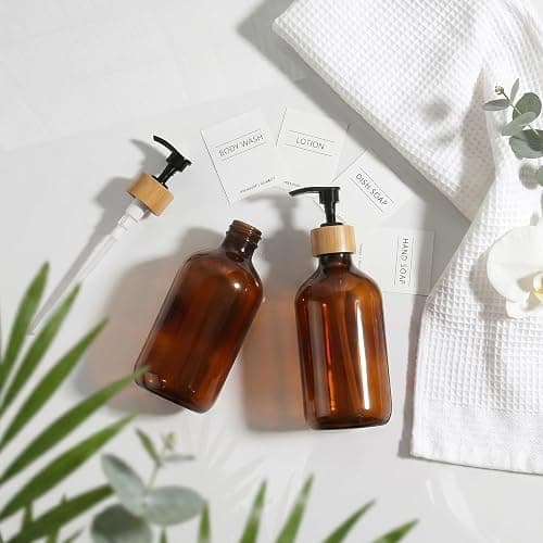 KASUNTING Amber Soap Dispenser Plastic, Brown Dish Soap Dispenser with Bamboo Pump for Kitchen,17 Fl Oz Hand and Dish Dispenser Set for Bathroom, Farmhouse Liquid Soap and Lotion Dispensers Bottle thumbnail 2