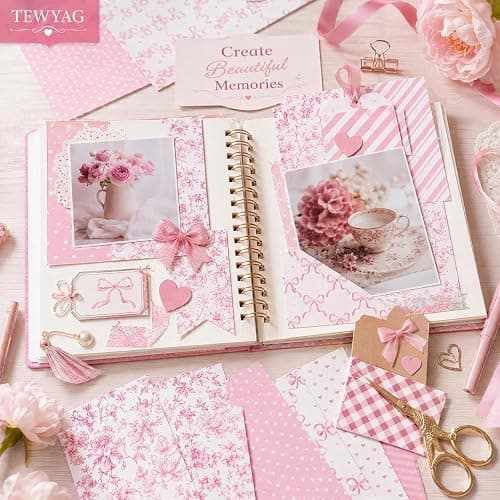 Pink Scrapbook Paper Double Sided 12x12 Coquette Bows Floral 24 Sheets thumbnail 2