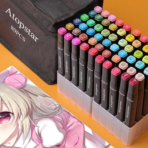 ATOPSTAR 80 Colors Alcohol Markers Artist Drawing Art for Kids Dual Tip Adult Coloring Painting Supplies Perfect Boys Girls Students Adult(80 Black Shell) thumbnail 2