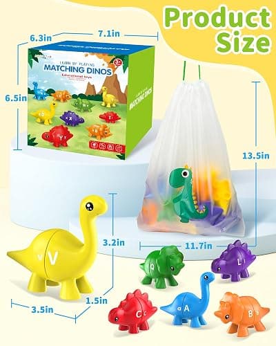 Walenty 26PCS Dinosaur Alphabet Learning Toys for Toddlers Kids 3-5, Montessori Educational Toys Gifts for 3 4 5 Year Old Boy Girl, Preschool Learning Activities, Double Sided ABC Matching Game thumbnail 3