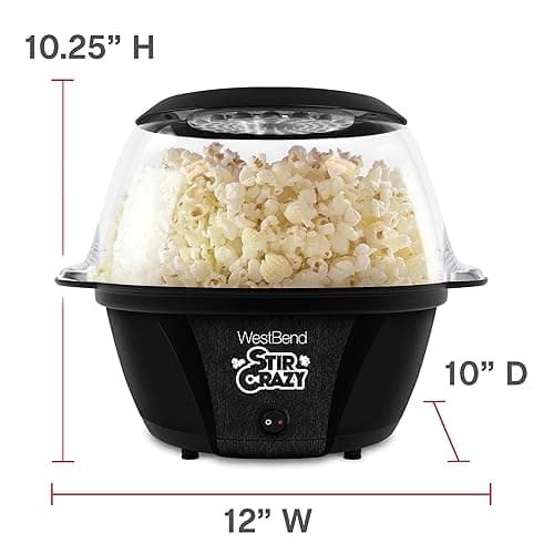 West Bend 82707B Stir Crazy Hot Oil Popcorn Popper, Popcorn Maker Machine with Large Serving Bowl Lid and Stirring Rod, 6 Qt, Black - 6-Quart - Black thumbnail 4