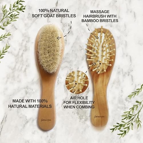 6-in-1 Baby Grooming Set, Natural Wooden Hairbrush and Comb, Nail Clippers,Nail Scissors, Nail File and Tweezers for Kids and Newborns in Nice Gift Box thumbnail 5