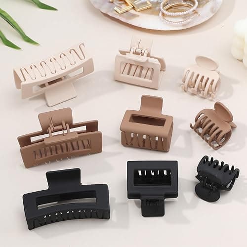 CHANDAT Medium Claw Hair Clips Set for Women - 3 Styles, 9 pcs Rectangle Clips for Thick Hair, Square Clips for Thin Hair - Brown thumbnail 2
