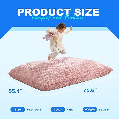 Hobestluk 3 in 1 Bean Bag Chair Giant Bean Bag Chairs for Adults with Chevron Plush Fur Cover Convertible Bean Bag Floor Cushion with Machine Washable Cover for Living Room (Chevron Plush Pink) thumbnail 2