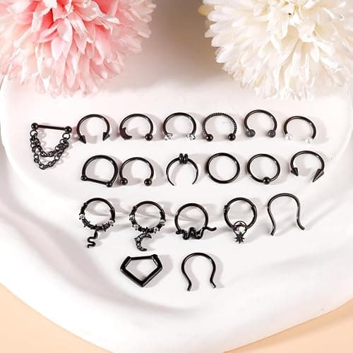 ONESING 16-20Pcs 16G Septum Rings Surgical Steel Nose Septum Jewelry Nose Piercing Jewelry Septum Horseshoe Helix Tragus Earring Lip Black Nose Hoop for Women Men thumbnail 7