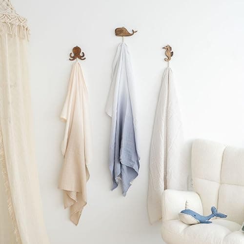 Crane Baby Sea Life Wooden Wall Hooks - Set of 4 Wooden Ocean Nursery Decor Towel Hooks, Brown thumbnail 5