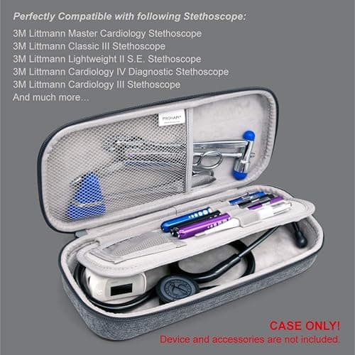 PROHAPI Hard Stethoscope Case, Large Stethoscope Carrying Case with ID Slot, Compatible with 3M Littmann/ADC/Omron/MDF Stethoscope Includes Mesh Pocket for Nurse Accessories (Volcanic Grey) thumbnail 3