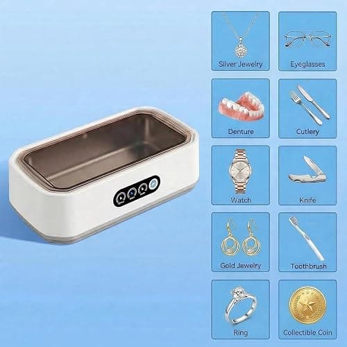 Ultrasonic Jewelry Cleaner Machine: 49KHz Ultrasonic Cleaner with 3 Cleaning Modes for Jewelry,Glasses,Rings,Watch Strap,Dentures,Retainers,Coins,Earring,650ML 304 Stainless Steel Tank(White) thumbnail 5