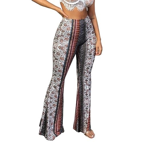 DLAYBGFA Flare Leggings Yoga Pants Women High Waisted Boho Flare Palazzo Pants Stretch Wide Leg Bell Bottom Yoga Leggings - Image 1