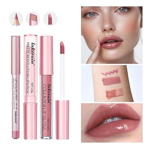 3PCS Matte Liquid Lipstick Lip Balm & Lip Liner Lip Kit, Hydrating Tinted Pink Lip Balm, Collagen Lip Gloss For Dry Lips, Waterproof Make Up Set (# 01 Nude Pink) thumbnail 3