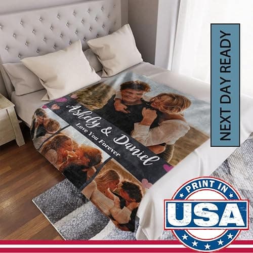 DayOfShe Ships Next Day, Personalized Blankets for Couples Photo Blankets for Girlfriend Boyfriend, Custom Blankets Flannel Blanket for Boyfriend Birthday Gift thumbnail 4