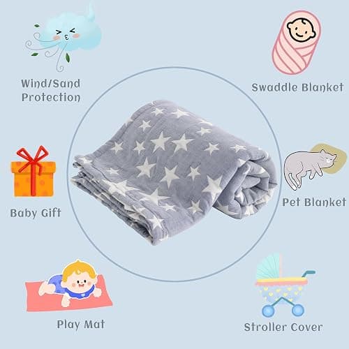 NTBAY 3 Layer Toddler Blanket, Muslin Cotton Jacquard Bed Blankets, Lightweight Thermal Baby Blanket, Super Soft and Warm Crib Blanket for All Seasons, Decoration Gift, 30"x40", Blue thumbnail 6