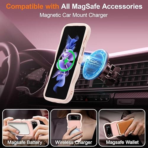 UEEBAI Magnetic for Samsung Galaxy Z Flip 3/Z Flip 4 Case, Compatible with MagSafe, Transparent Clear Wave Frame Design Soft Edge Cover Matte Shockproof Phone Case- Pink thumbnail 2