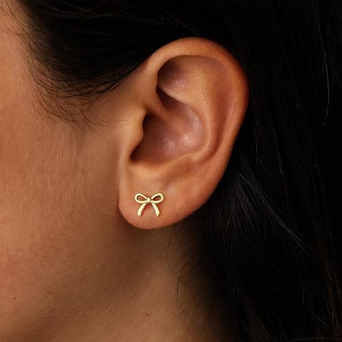JIAOGE Easter Gifts for Kids Teen Girls - Gold Earrings for Women Girls Bow Earring Jewelry Huggie Hoop Stud Earrings Hypoallergenic CZ Pearl Drop Bow Earring Gifts for Girls Wedding Birthday Gifts thumbnail 2