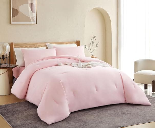 Doimier King Size Comforter Set with Sheets, 4 PCS Super Soft Marshmallow Comforter, Pink Bed Set (1 Fluffy Comforter 1 Deep Pocket Fitted Sheet 2 Pillow Shams), Lightweight for All Seasons thumbnail 6