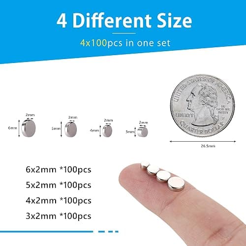 RHINOCATS 400Pcs Small Magnets, 4 Different Sizes Tiny Mini Magents, Multi-Use for Fridge, DIY, Office, Hobbies, Crafts and Science thumbnail 4