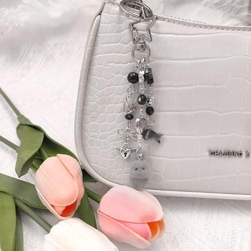 Nalefow Cute Pink Keychain,Fuzzy Cat Keychain Aesthetic Y2K KeychainStylish KeychainsAccessories thumbnail 4