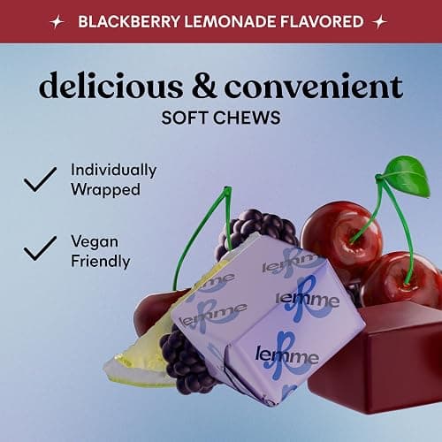 Lemme Relax Soft Chews with Magnesium Glycinate & Citrate, KSM-66 Ashwagandha + L-Theanine to Support Stress Relief, Cortisol Levels, Mood & Healthy Sleep Cycles, BlackBerry Lemonade (30 Chews) thumbnail 5