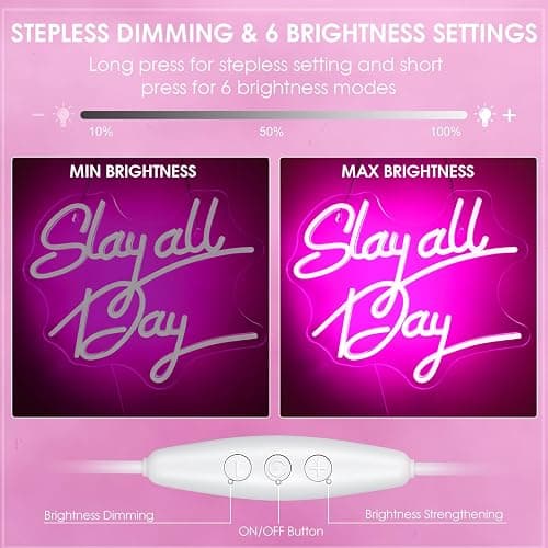 Teen Girl Gifts, Slay All Day Neon Sign Pink Aesthetic Slay LED Lights and USB Powered Bright Dimmable Funny Y2k Signs for Teenage Preppy Dorm Room Women Bedroom Downtown Coquette Room Wall Decors thumbnail 5