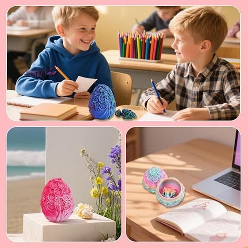 3D Printed Mini Turtle,Mystery 3D Printed Rose Egg with Articulated Turtle Inside, Adults Kids Fidget Toys Birthday Christmas, Multi Color for Home Office Decor (Pink and White Suit) thumbnail 6