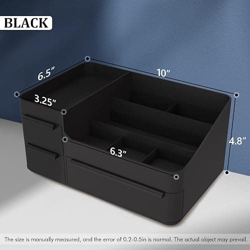 Makeup Organizer for Vanity, Bathroom Countertop Storage Display Boxes Case,Stackable Cosmetic Holder for Jewelry Hair Accessories Beauty Skincare Product Organizing with drawer organizer tray, Black thumbnail 3