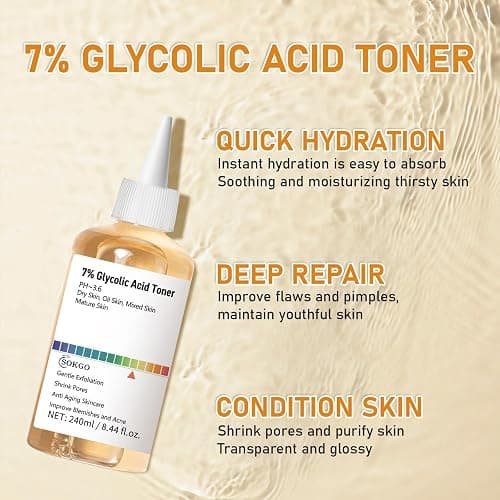 7% Glycolic Acid Exfoliating Toner, Exfoliating Facial Toner, Pore Minimizing Toner, Smooth Skin, Even Tone, Hydrating Formula thumbnail 4