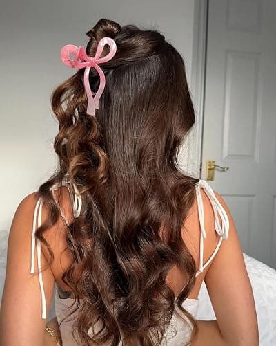 Ayesha Bows Claw Clips - 2 Colors Ribbon Coquette Clips for Thick Hair and Girls, Including Pink thumbnail 3