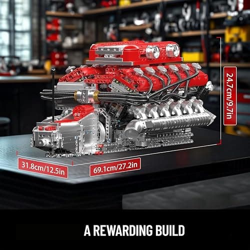 Mould King 10169 V12 Engine Model kit That Runs - Build Your Own STEM V8 Model Engine for Adults, 12-Cylinder Car Engine, Shiftable Gear Operation, Mechanic Engineering Construction Set (3472 PCS) thumbnail 2