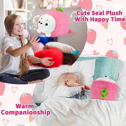 Hkojewp Cute Strawberry Seal Plush Pillow, Soft Chubby Seal Plushie Animal Toy for Kids, Girlfriend, Boys (13 Inch) thumbnail 4