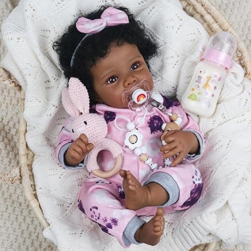 WOOROY Realistic Reborn Baby Dolls Black Girl – 18 Inch African American Newborn Baby Doll with Soft Body, Lifelike Handmade Real Life Dolls Adorable Gift with Accessories for Kids Age 3+ - Image 1