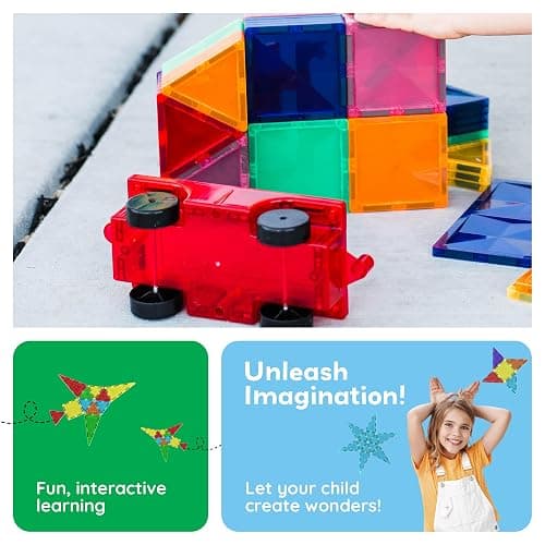 PicassoTiles 2 Piece Car Construction Vehicles Truck Toys for Magnetic Building Blocks Magnet Toy Kit with Sensory Magnets Re-Enforced Hitch & Long Bed Travel Educational Girls Boys Toddlers Ages 3+ thumbnail 4