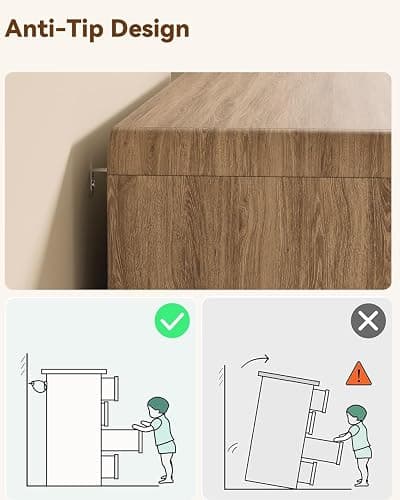 HOTALLOY 47" Wide Fluted 6 Drawer Dresser for Bedroom, Chest of Drawers with Curved Profile Design, Modern Wood Closet Clothes Storage Organizer for Bedroom, Living Room, Hallway, Light Walnut thumbnail 5