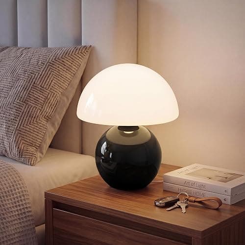 Dawnwake Mushroom Lamp Table Lamp for Bedroom,Desk Bedside Small Lamps for Living Room Night Stands,Mushroom Decor Cute Mini Modern Mid Century Lamps,Unique Aesthetic Home Living Room Decor(Black) - Image 1