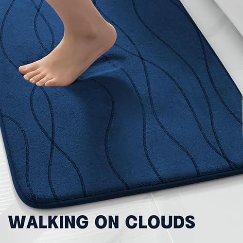 YIHOUSE Memory Foam Blue Bathroom Rug Sets 3 Piece, Ultra Absorbent Bath Mat for Bathroom - Non-Slip Machine Washable & Dry Quickly, 3 Piece Bathroom Mat Set, Navy Blue thumbnail 3